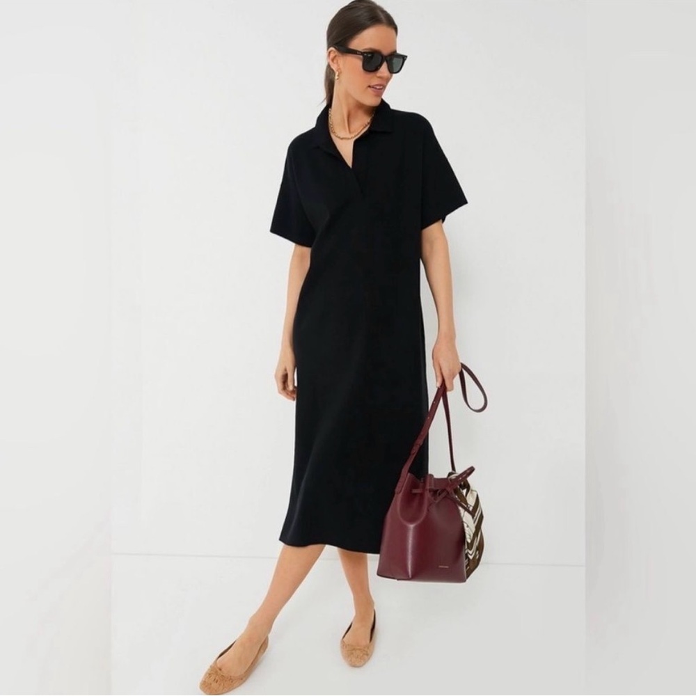 NWT Tuckernuck Black Channing Polo Shift collar knit short sleeve Midi Dress M
